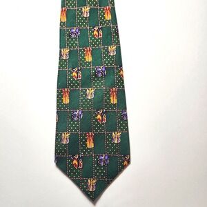 Keith Daniels Mens Green Silk Christmas Holiday Tie Gift Box Stars Pattern